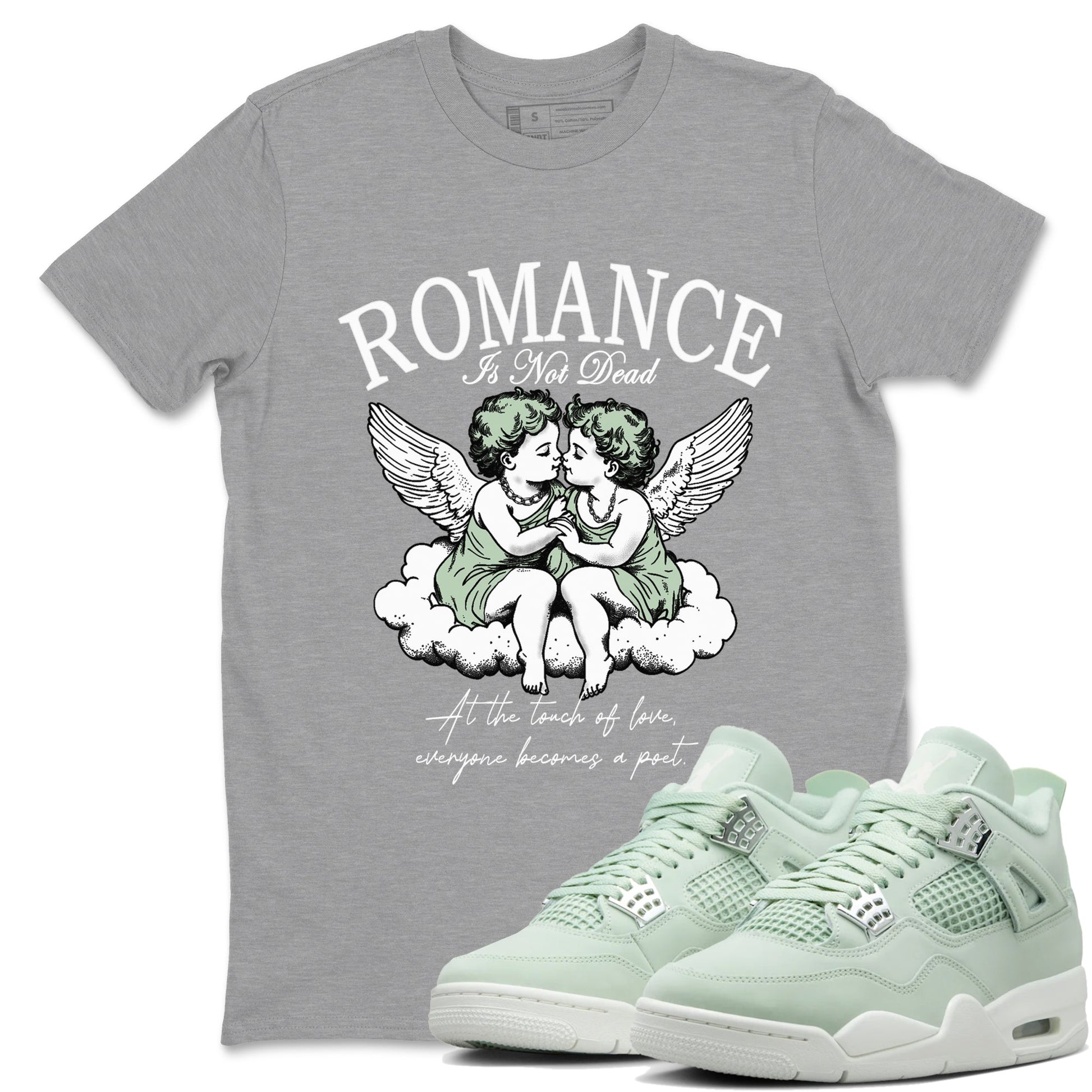 4s Abundance shirts to match jordans Romance Is Not Dead sneaker match tees Air Jordan 4 Seafoam match shoes to clothes SNRT Sneaker Tees unisex cotton Heather Grey 1 shirts