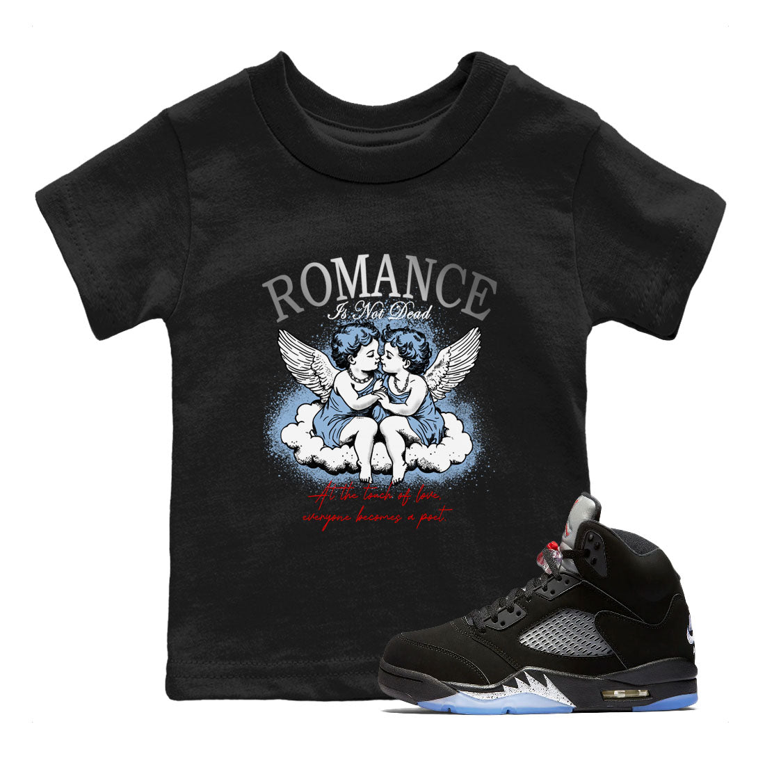 5s Black Metallic Reimagined shirts to match jordans Romance Is Not Dead best t shirts to wear with jordans AJ5 Retro OG Reimagined match shoes to clothes SNRT Sneaker Tees Youth Baby Black 1 tee