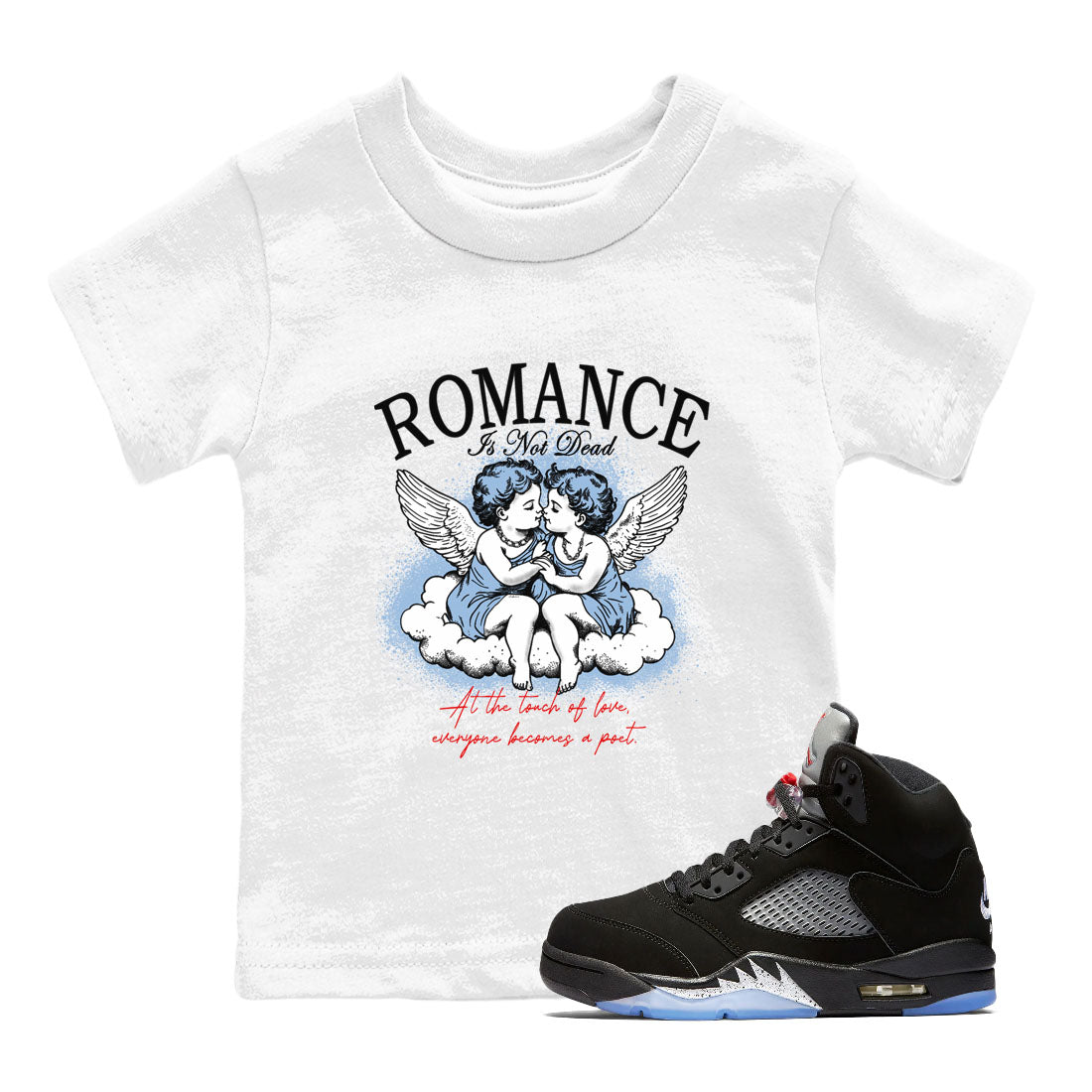 5s Black Metallic Reimagined shirts to match jordans Romance Is Not Dead best t shirts to wear with jordans AJ5 Retro OG Reimagined match shoes to clothes SNRT Sneaker Tees Youth Baby White 1 tee