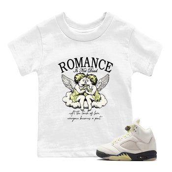 Sneaker match tees – Sneaker Tees To Match Air Jordan 5 Luminous Green Shoes – Romance Is Not Dead Kids T-Shirt White 1