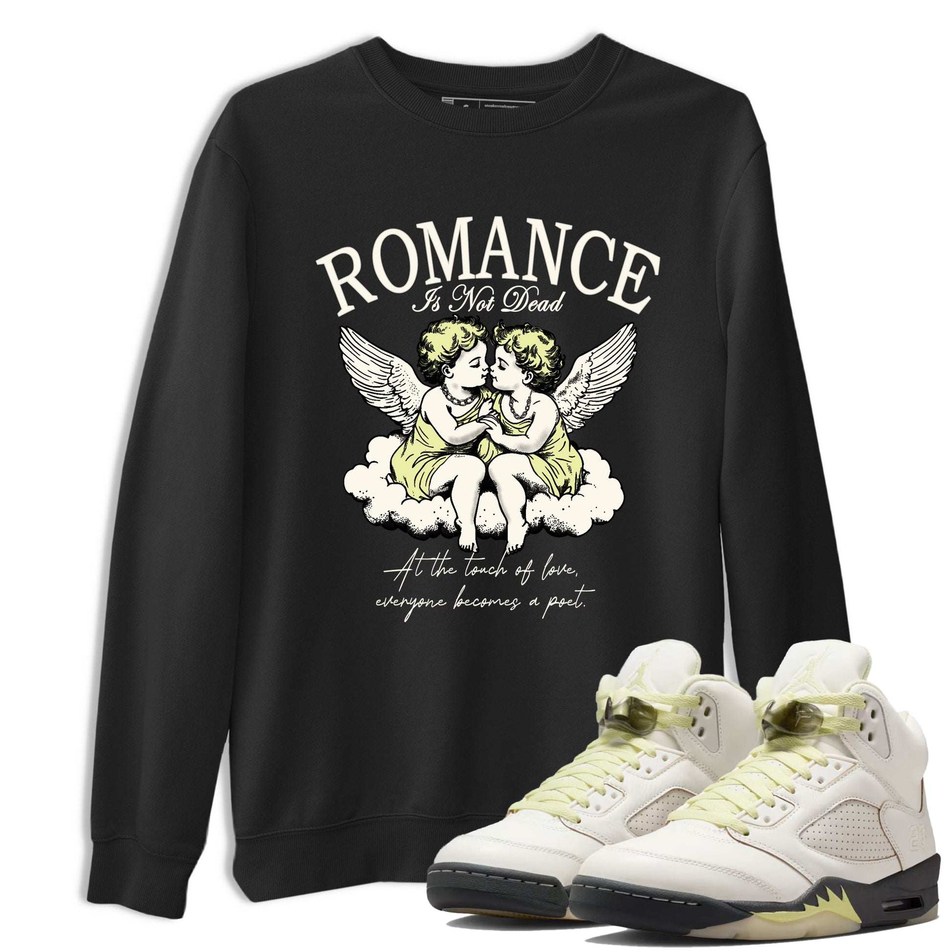 Sneaker match tees – Sneaker Tees To Match Air Jordan 5 Luminous Green Shoes – Romance Is Not Dead Tee Black 1