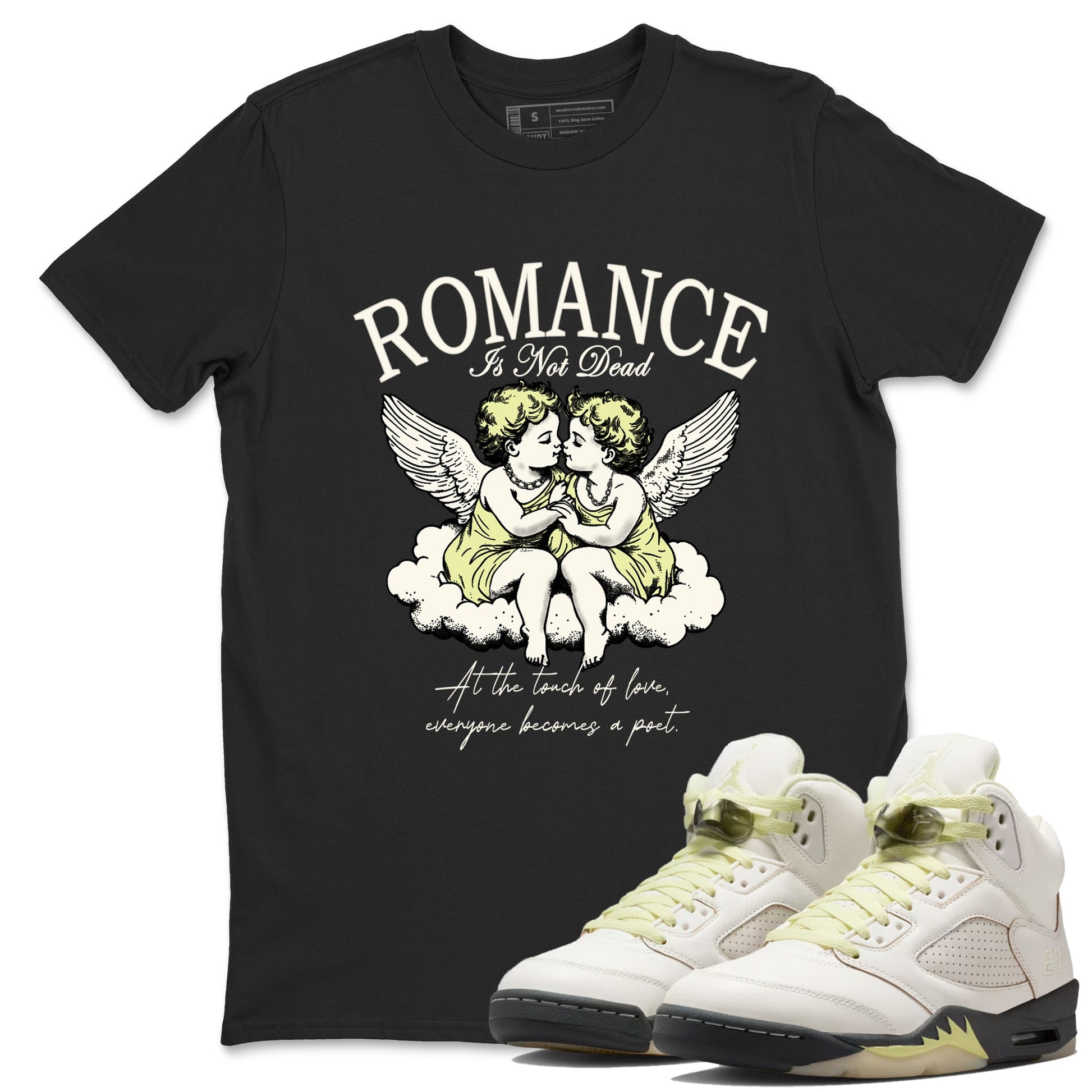 Sneaker match tees – Sneaker Tees To Match Air Jordan 5 Luminous Green Shoes – Romance Is Not Dead Tee Black 1