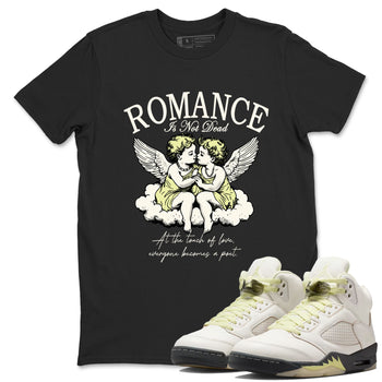 Sneaker match tees – Sneaker Tees To Match Air Jordan 5 Luminous Green Shoes – Romance Is Not Dead Tee Black 1