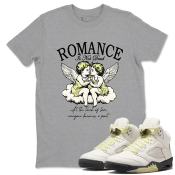 Sneaker match tees – Sneaker Tees To Match Air Jordan 5 Luminous Green Shoes – Romance Is Not Dead Tee Heather Grey 1
