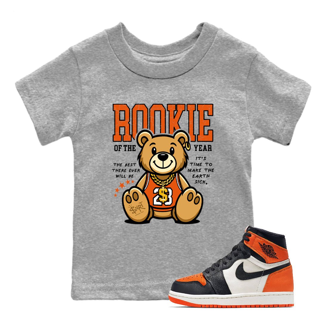 1s Retro High OG Shattered Backboard best t-shirt for sneakerheads family Rookie Of The Year sneaker match tees Air Jordan 1 Shattered Backboard graphic sneaker matching shirts SNRT Sneaker Tees Youth Baby Heather Grey 1 tee