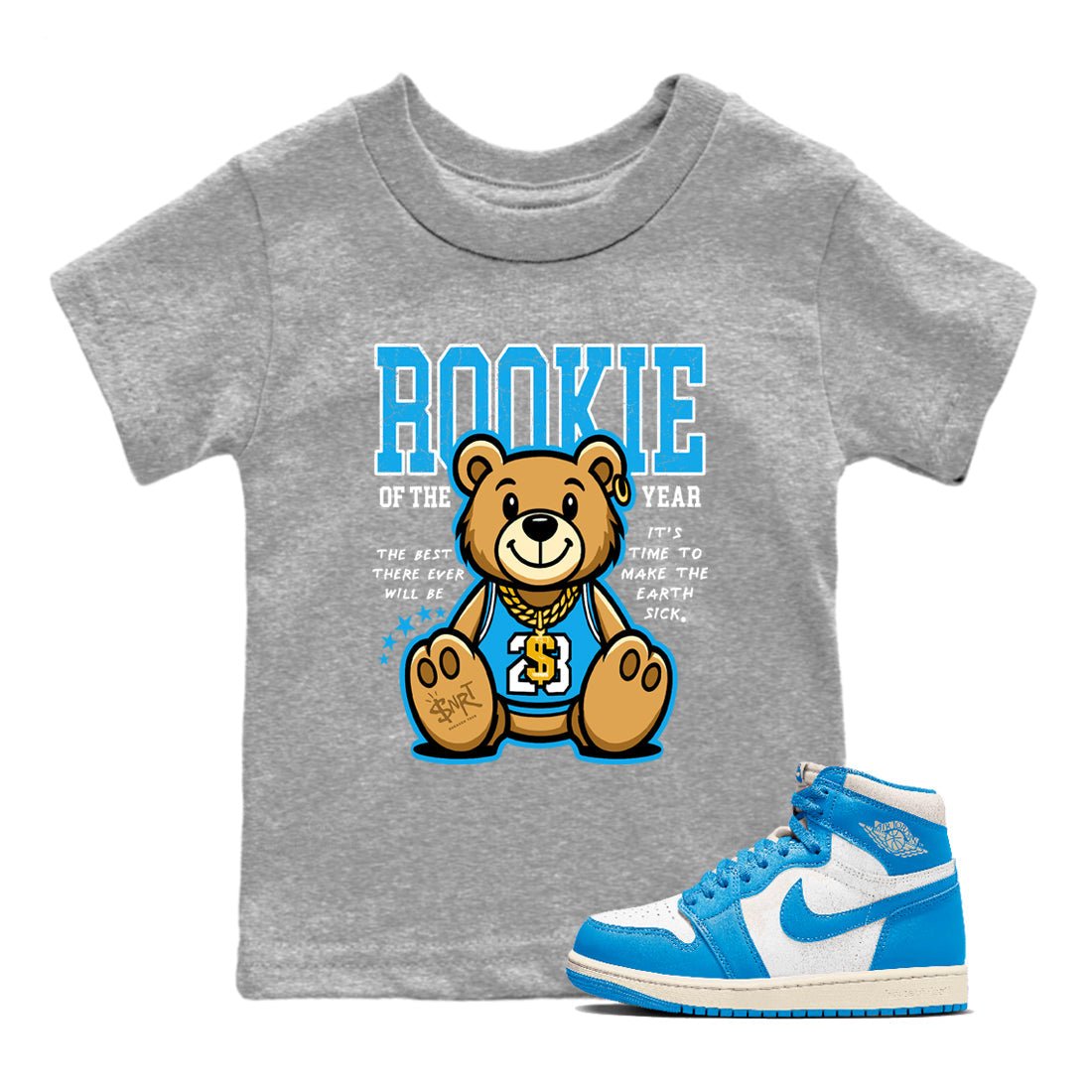 Air Jordan 1 UNC Reimagined best t-shirt for sneakerheads family Rookie Of The Year sneaker match tees 1s High OG UNC Reimagined graphic sneaker matching shirts SNRT Sneaker Tees Youth Baby Heather Grey 1 tee