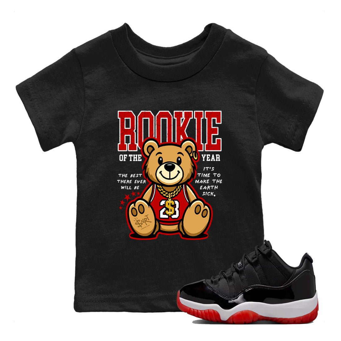 11s Bred shirts to match jordans Rookie Of The Year sneaker match tees Air Jordan 11 Retro Bred match shoes to clothes SNRT Sneaker Tees Youth Baby Black 1 tee