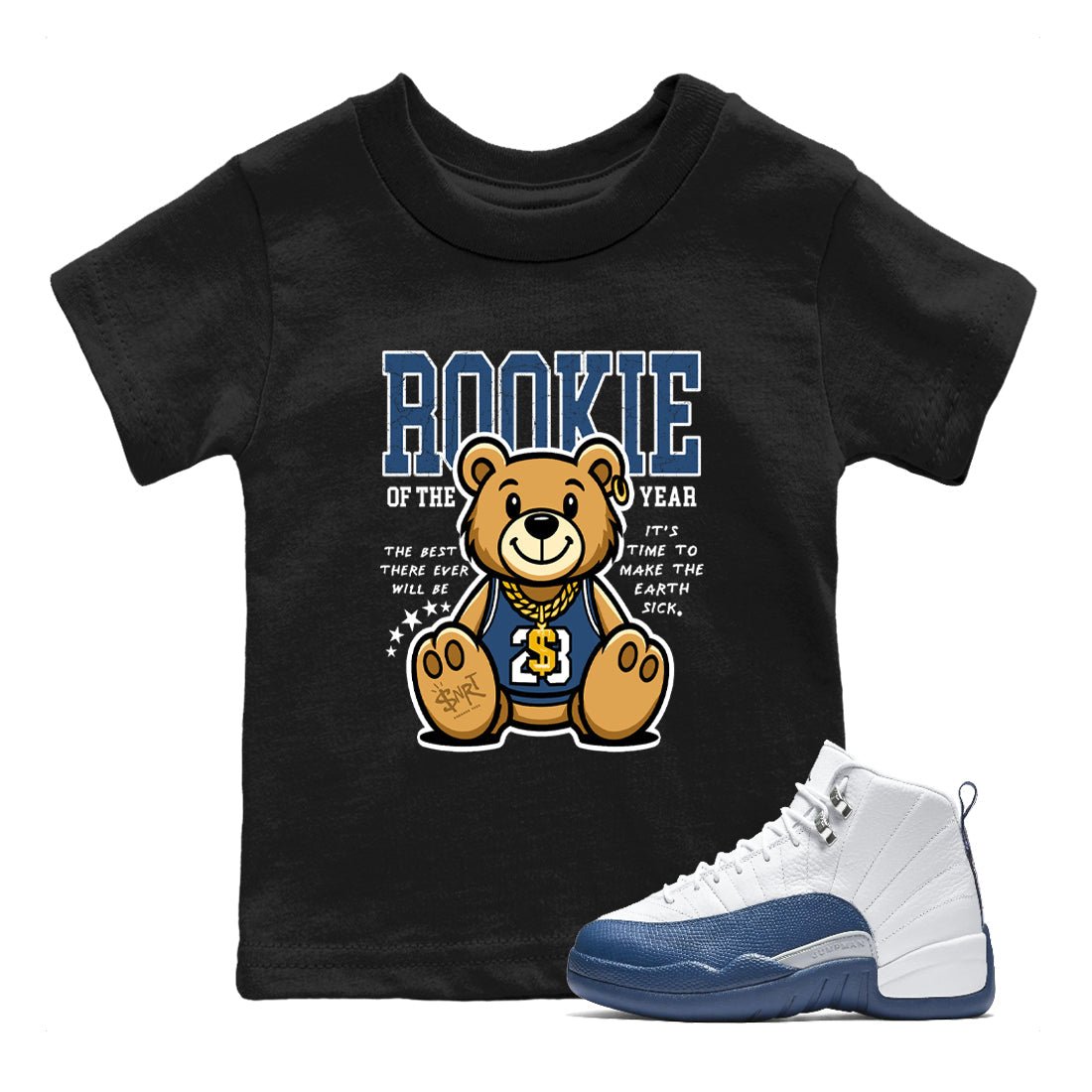 Air Jordan 12 French Blue best t-shirt for sneakerheads family Rookie Of The Year sneaker match tees Air Jordan 12 French Blue graphic sneaker matching shirts SNRT Sneaker Tees Youth Baby Black 1 tee