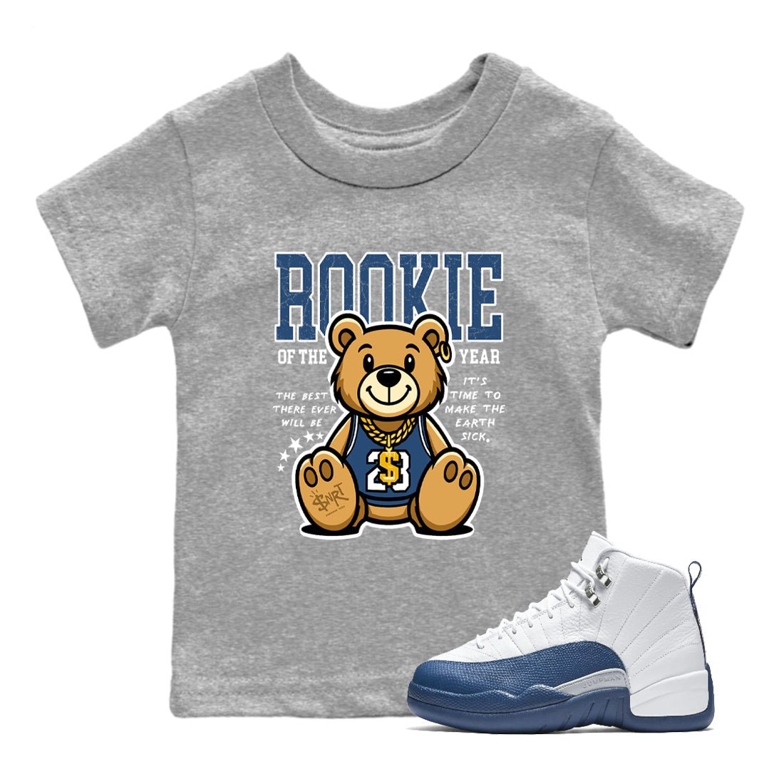 Air Jordan 12 French Blue best t-shirt for sneakerheads family Rookie Of The Year sneaker match tees Air Jordan 12 French Blue graphic sneaker matching shirts SNRT Sneaker Tees Youth Baby Heather Grey 1 tee