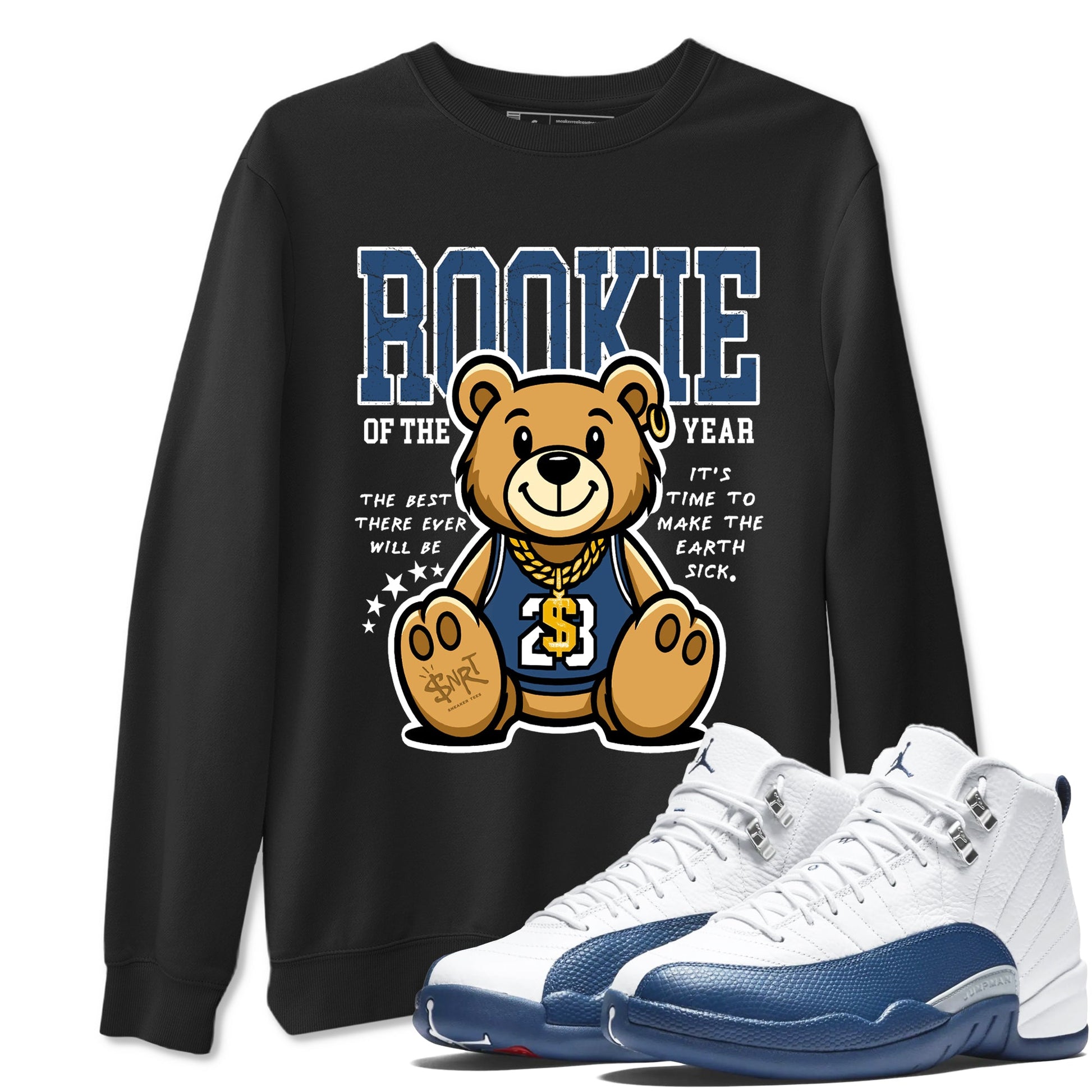 Air Jordan 12 French Blue best t-shirt for sneakerheads family Rookie Of The Year sneaker match tees Air Jordan 12 French Blue graphic sneaker matching shirts SNRT Sneaker Tees unisex cotton Black 1 shirts