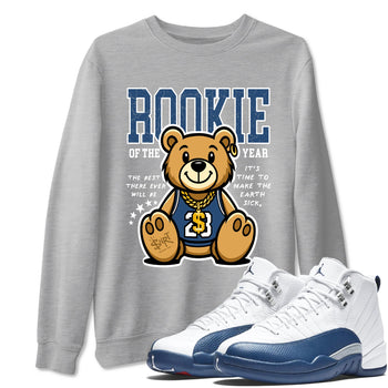 Air Jordan 12 French Blue best t-shirt for sneakerheads family Rookie Of The Year sneaker match tees Air Jordan 12 French Blue graphic sneaker matching shirts SNRT Sneaker Tees unisex cotton Heather Grey 1 shirts