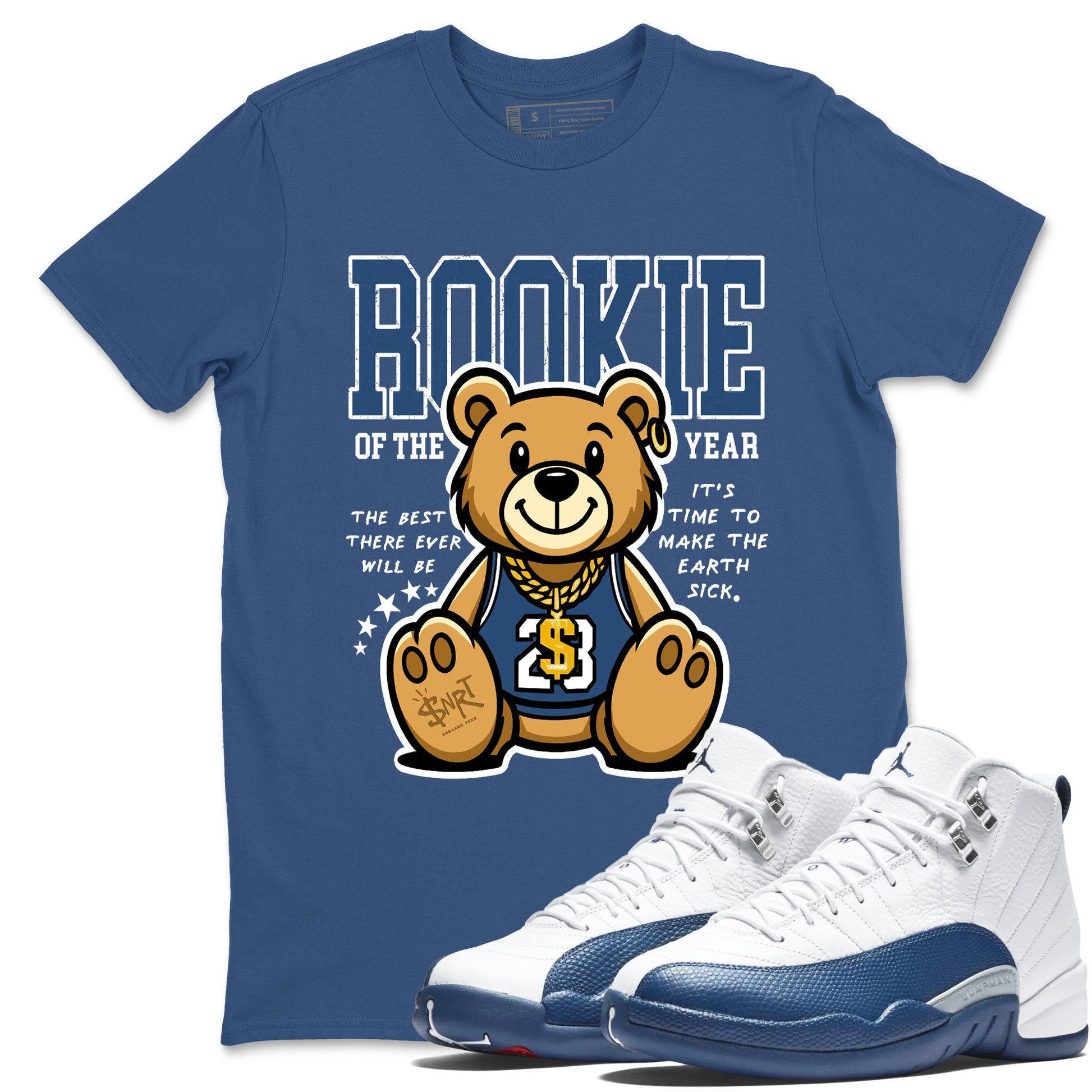 Air Jordan 12 French Blue best t-shirt for sneakerheads family Rookie Of The Year sneaker match tees Air Jordan 12 French Blue graphic sneaker matching shirts SNRT Sneaker Tees unisex cotton Denim Blue 1 shirts