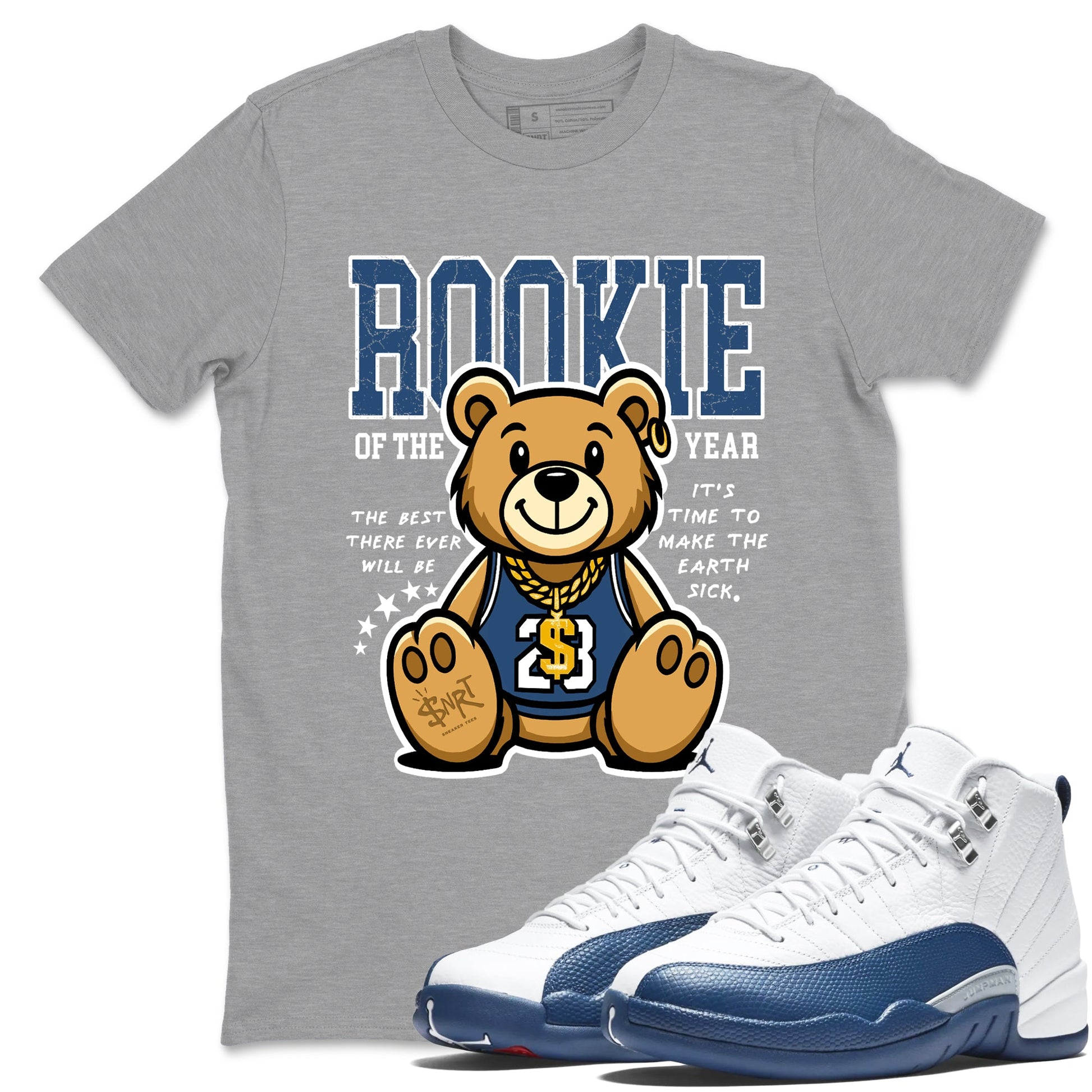 Air Jordan 12 French Blue best t-shirt for sneakerheads family Rookie Of The Year sneaker match tees Air Jordan 12 French Blue graphic sneaker matching shirts SNRT Sneaker Tees unisex cotton Heather Grey 1 shirts
