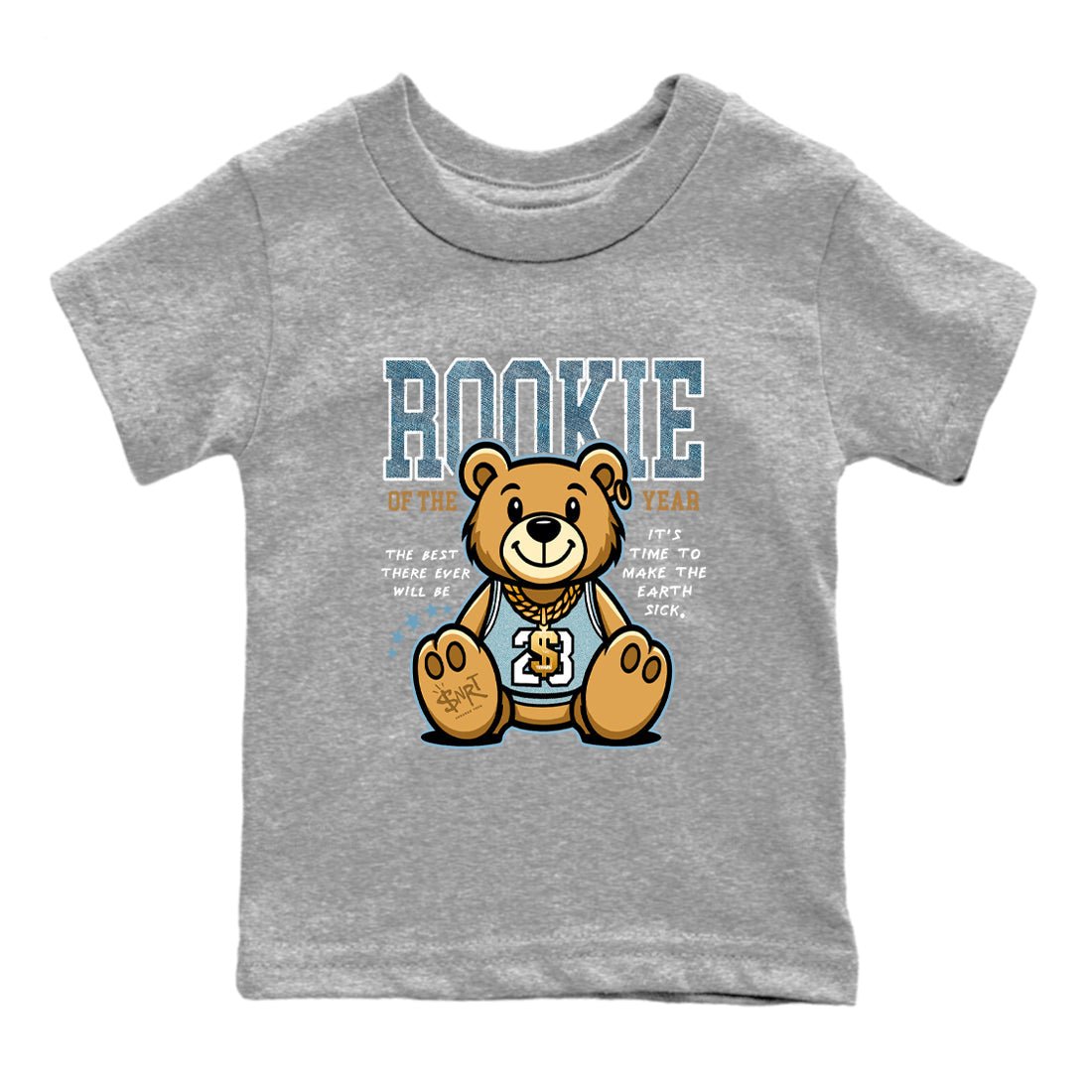 Sneaker match tees – Sneaker Tees To Match 4s Worn Blue Air Jordan 4 Denim Shoes – Rookie Of The Year Kids T-Shirt Heather Grey 2