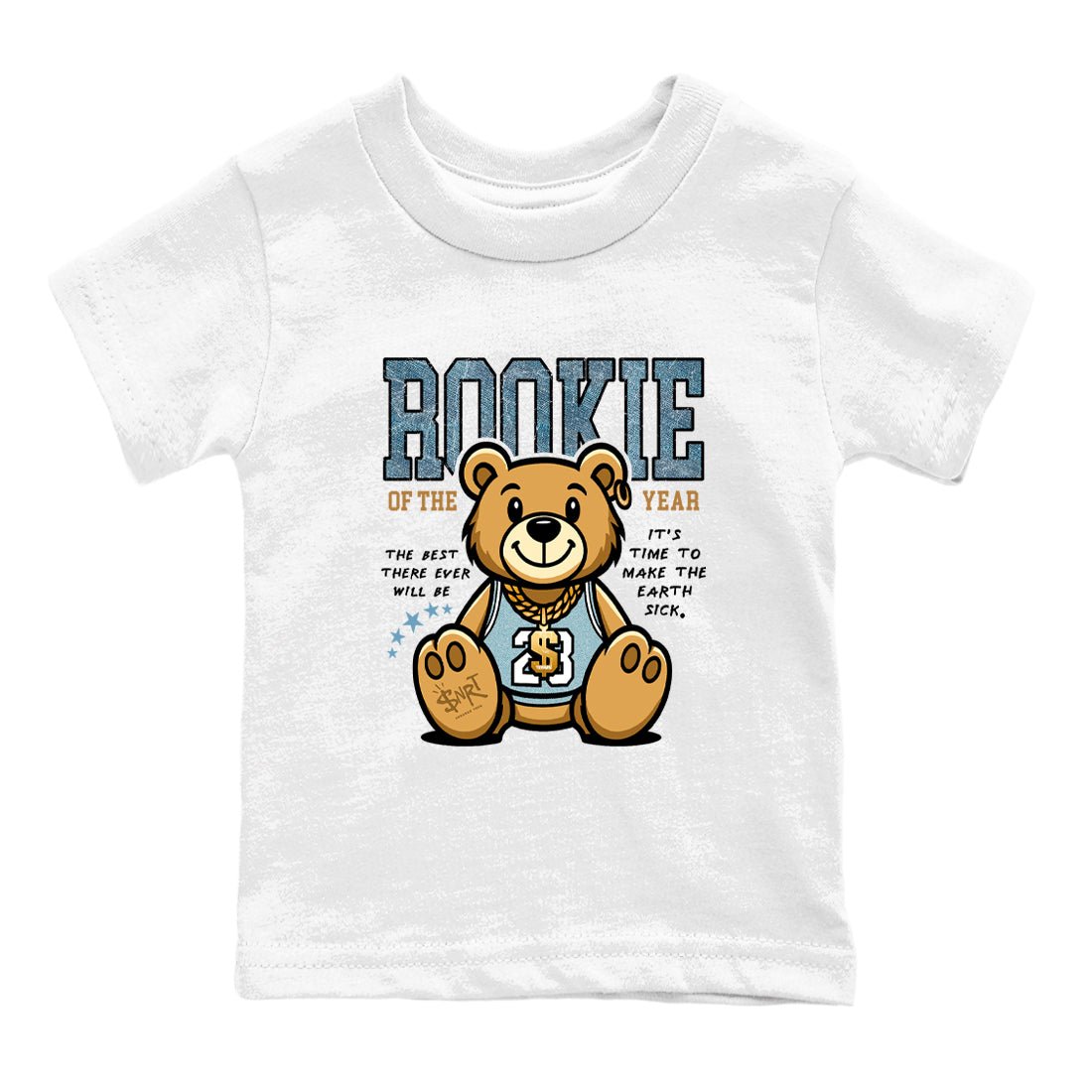 Sneaker match tees – Sneaker Tees To Match 4s Worn Blue Air Jordan 4 Denim Shoes – Rookie Of The Year Kids T-Shirt White 2
