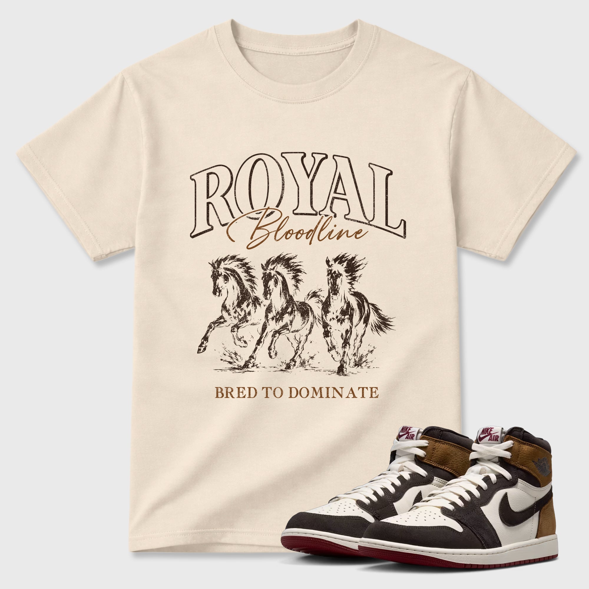 Royal Bloodline Graphic T-Shirt featuring original streetwear artwork designed to match the Air Jordan 1 Love Letter. Natural 1 Graphic T-Shirt.