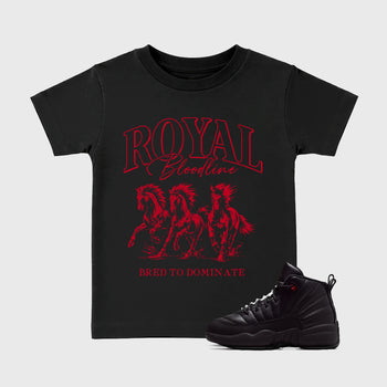 Royal Bloodline affordable baby and kids t-shirt designed to match the Air Jordan 12 Retro Bloodline, featuring coordinated Black 1 options for the perfect little sneakerhead streetwear look.
