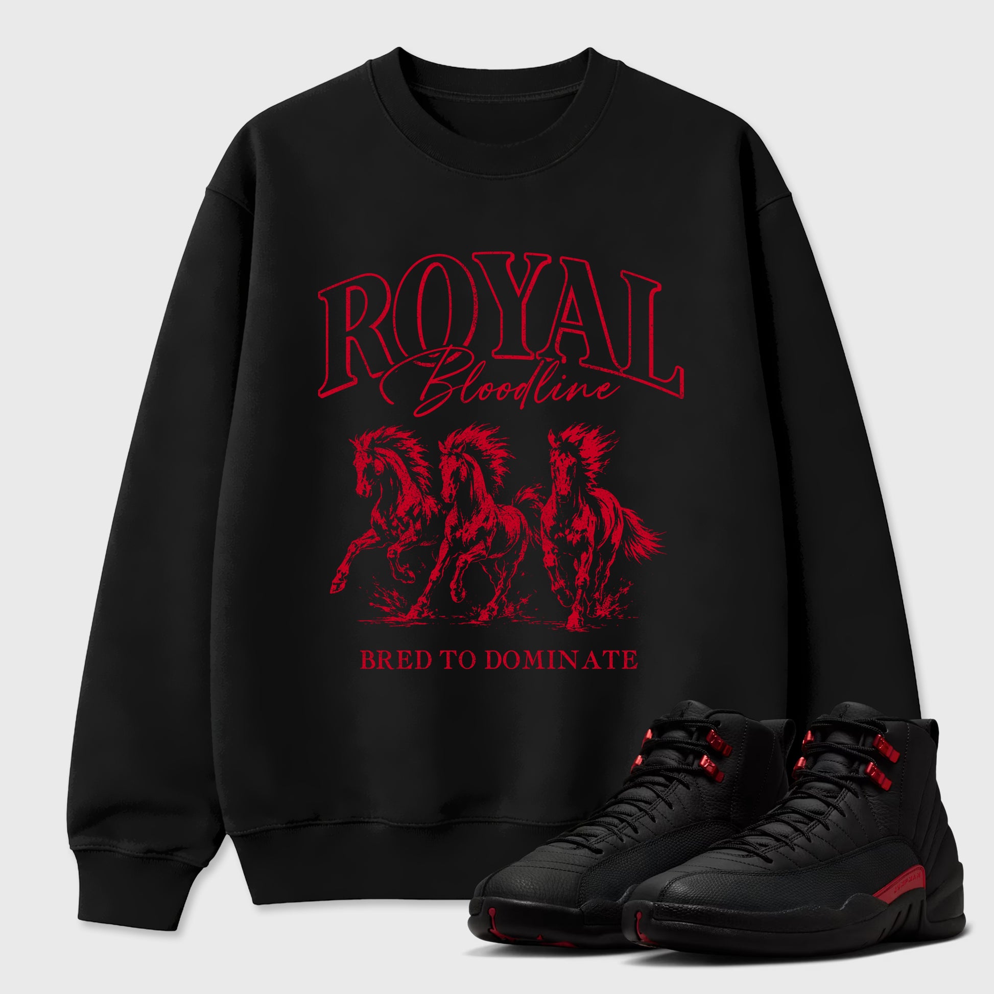 Royal Bloodline Graphic T-Shirt sneaker match tee designed for the Air Jordan 12 Retro Bloodline, featuring coordinated color options for a perfect streetwear match. Black 1 shirt.