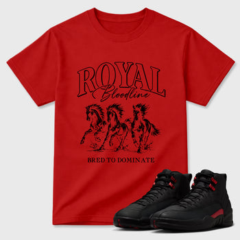 Royal Bloodline Graphic T-Shirt sneaker match tee designed for the Air Jordan 12 Retro Bloodline, featuring coordinated color options for a perfect streetwear match. Red 1 shirt.