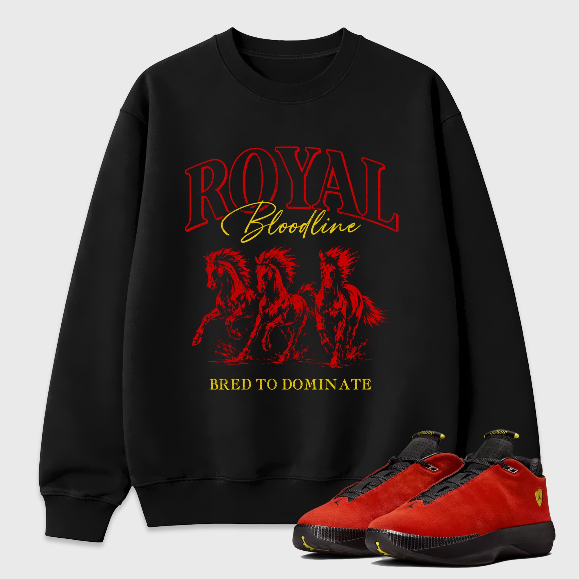 Royal Bloodline Graphic T-Shirt featuring original streetwear artwork designed to match the Air Jordan 14 Challenge Red. Black 1 Graphic Tee.