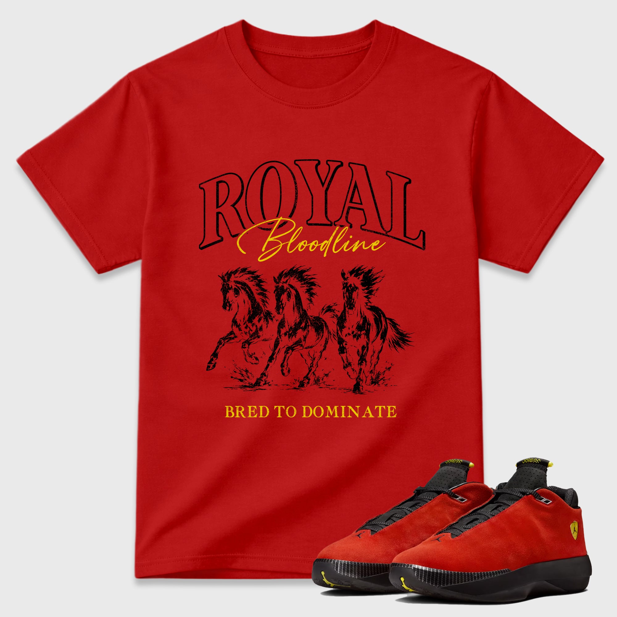 Royal Bloodline Graphic T-Shirt featuring original streetwear artwork designed to match the Air Jordan 14 Challenge Red. Red 1 Graphic T-Shirt.