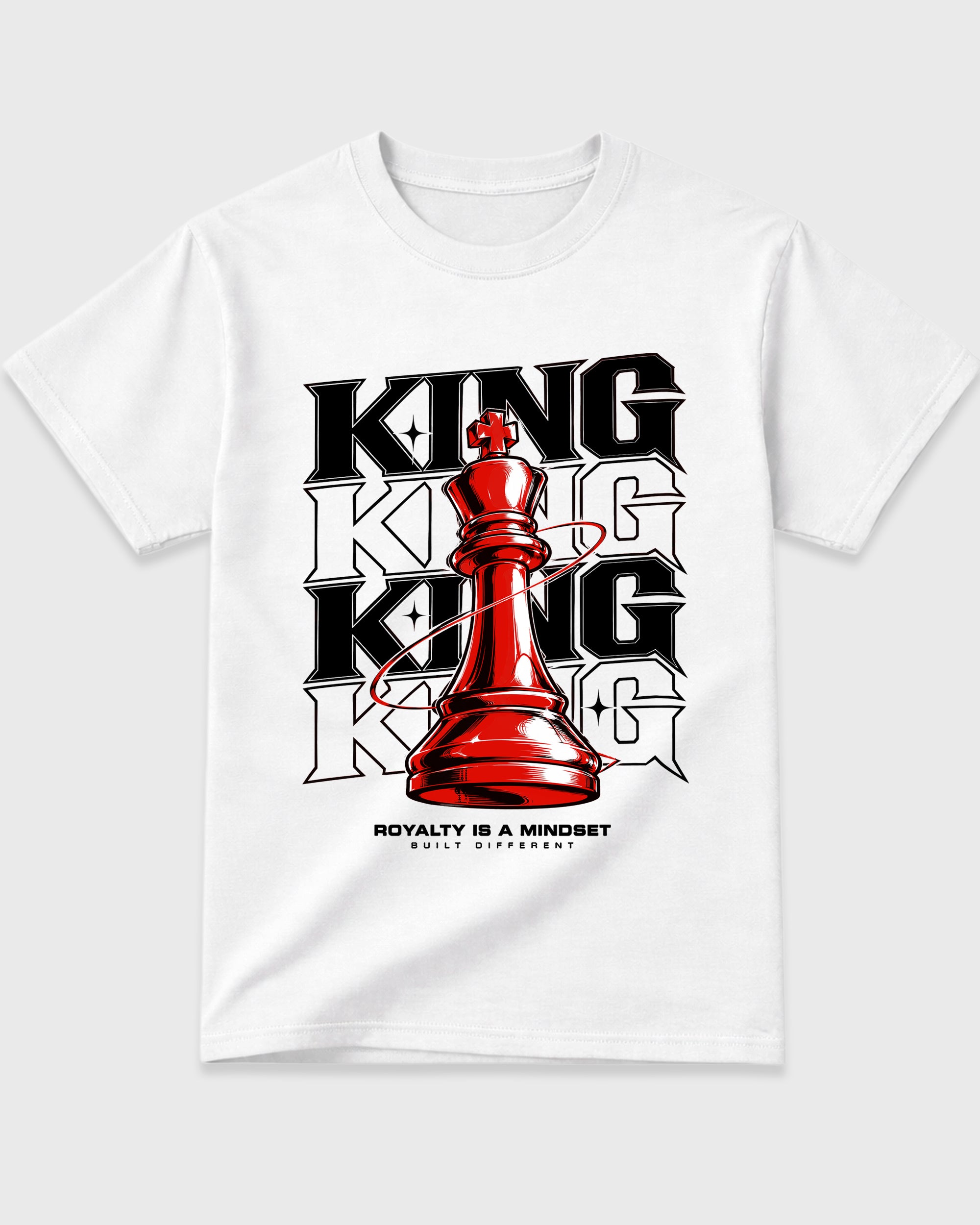 Royal Mindset King Graphic T-Shirt featuring original streetwear artwork designed to match the Air Jordan 6 White Infrared. White 2 Graphic T-Shirt.