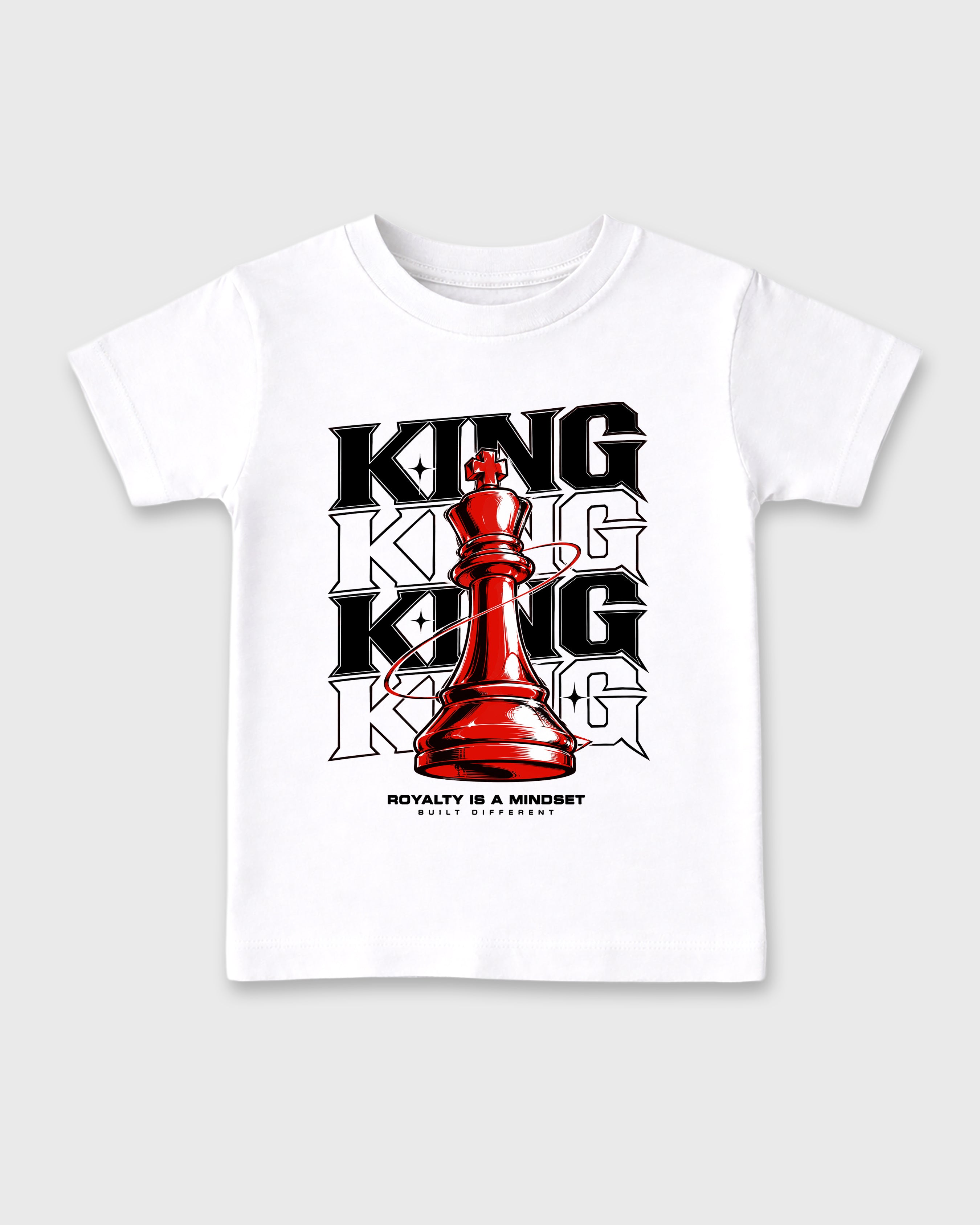 Royal Mindset King Baby & Kids Graphic T-Shirt featuring original artwork designed to match the Air Jordan 6 White Infrared. White 2 Kids Graphic Tee.