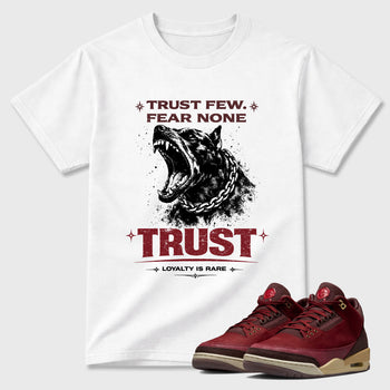 Royalty is Rare Graphic T-Shirt sneaker match tee designed for the Air Jordan 3 Bin 23, featuring coordinated color options for a perfect streetwear match. White 1 shirt.