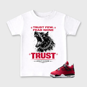 Sneaker match tees – Sneaker Tees To Match Air Jordan 4 Toro Bravo Shoes – Royalty is Rare Kids T-Shirt White 1