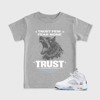 Sneaker match tees – Sneaker Tees To Match Air Jordan 5 White Metallic Shoes – Royalty is Rare Kids T-Shirt Heather Grey 1