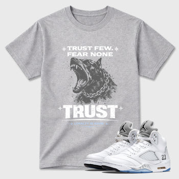 Sneaker match tees – Sneaker Tees To Match Air Jordan 5 White Metallic Shoes – Royalty is Rare Tee Heather Grey 1