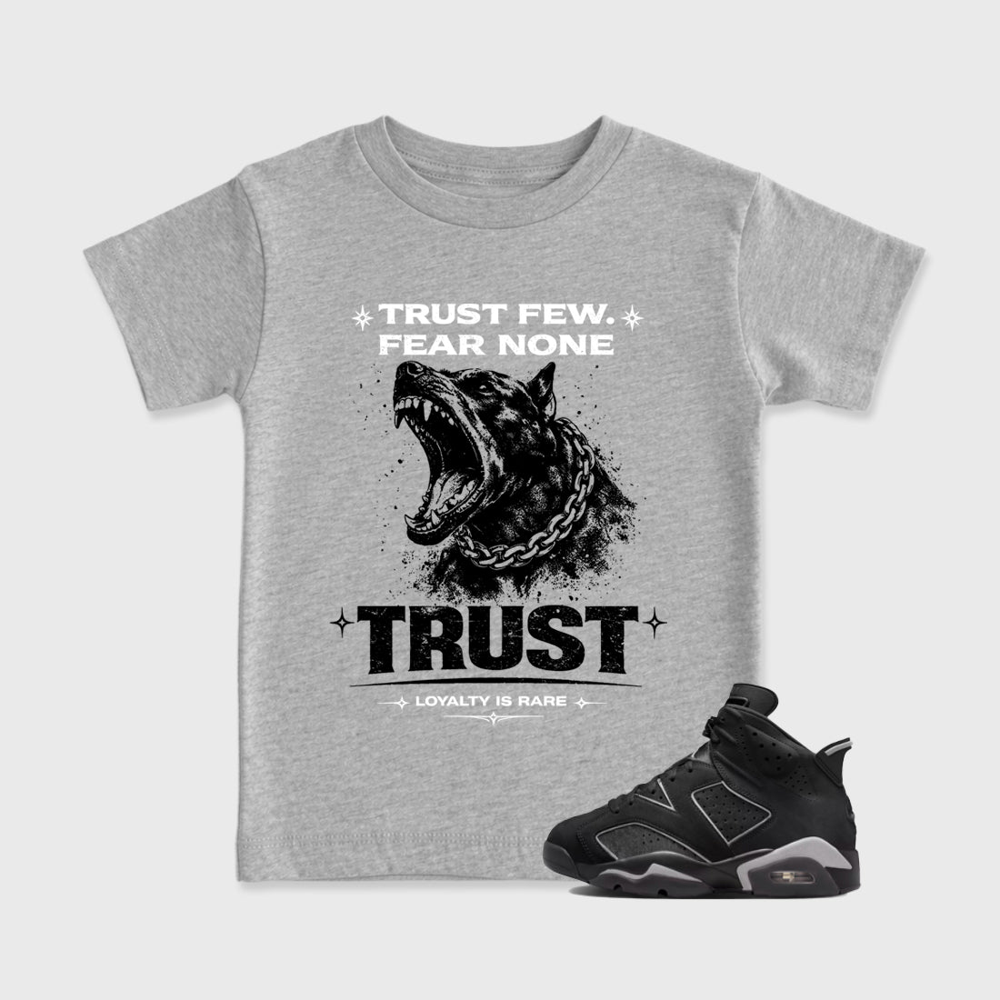 Sneaker match tees – Sneaker Tees To Match Air Jordan 6 Cap and Gown Shoes – Royalty is Rare Kids T-Shirt Heather Grey 1