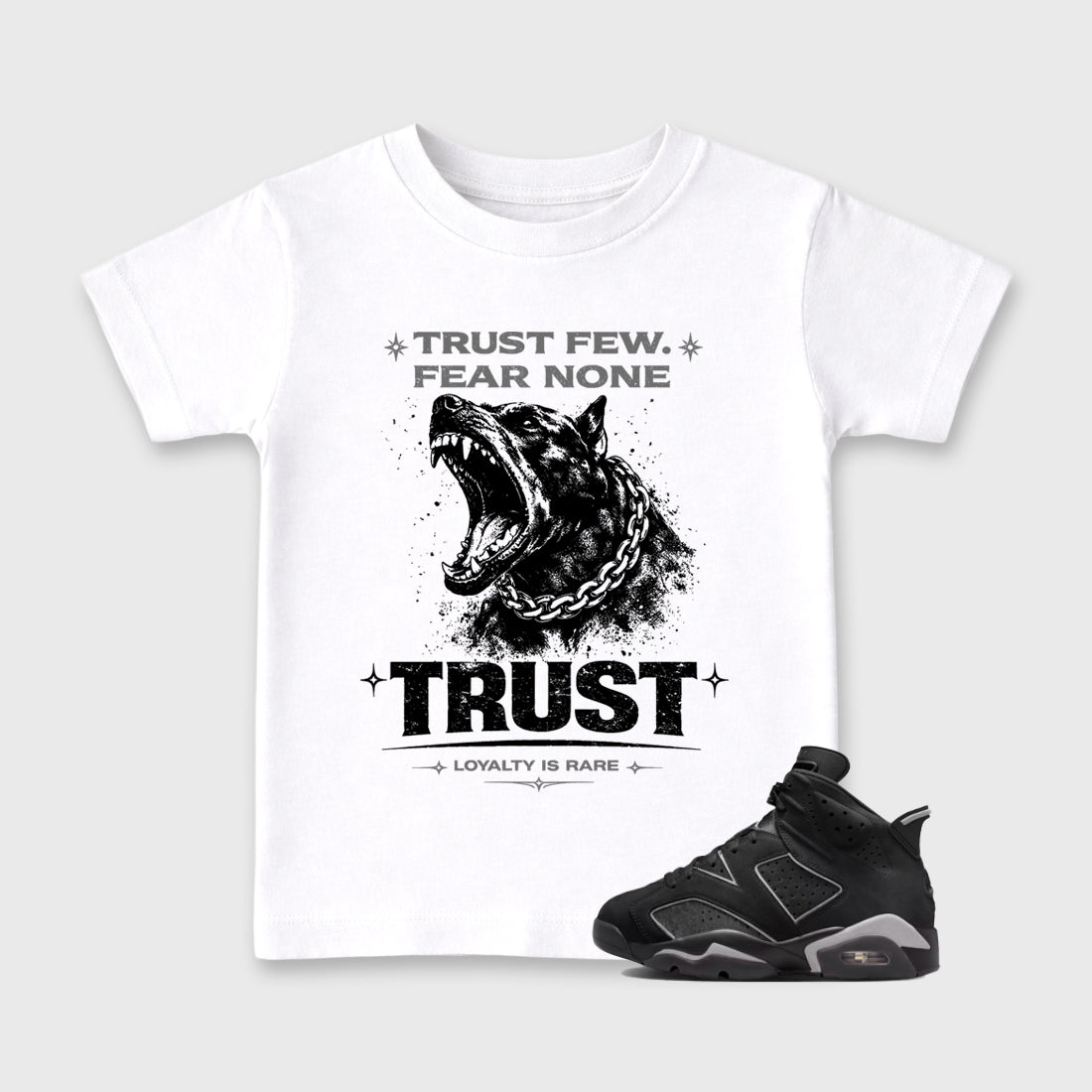 Sneaker match tees – Sneaker Tees To Match Air Jordan 6 Cap and Gown Shoes – Royalty is Rare Kids T-Shirt White 1