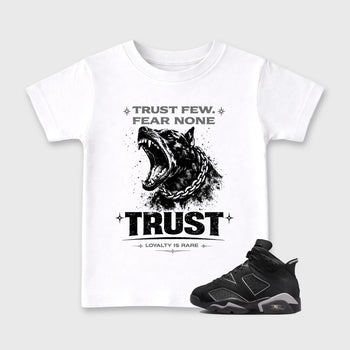 Sneaker match tees – Sneaker Tees To Match Air Jordan 6 Cap and Gown Shoes – Royalty is Rare Kids T-Shirt White 1