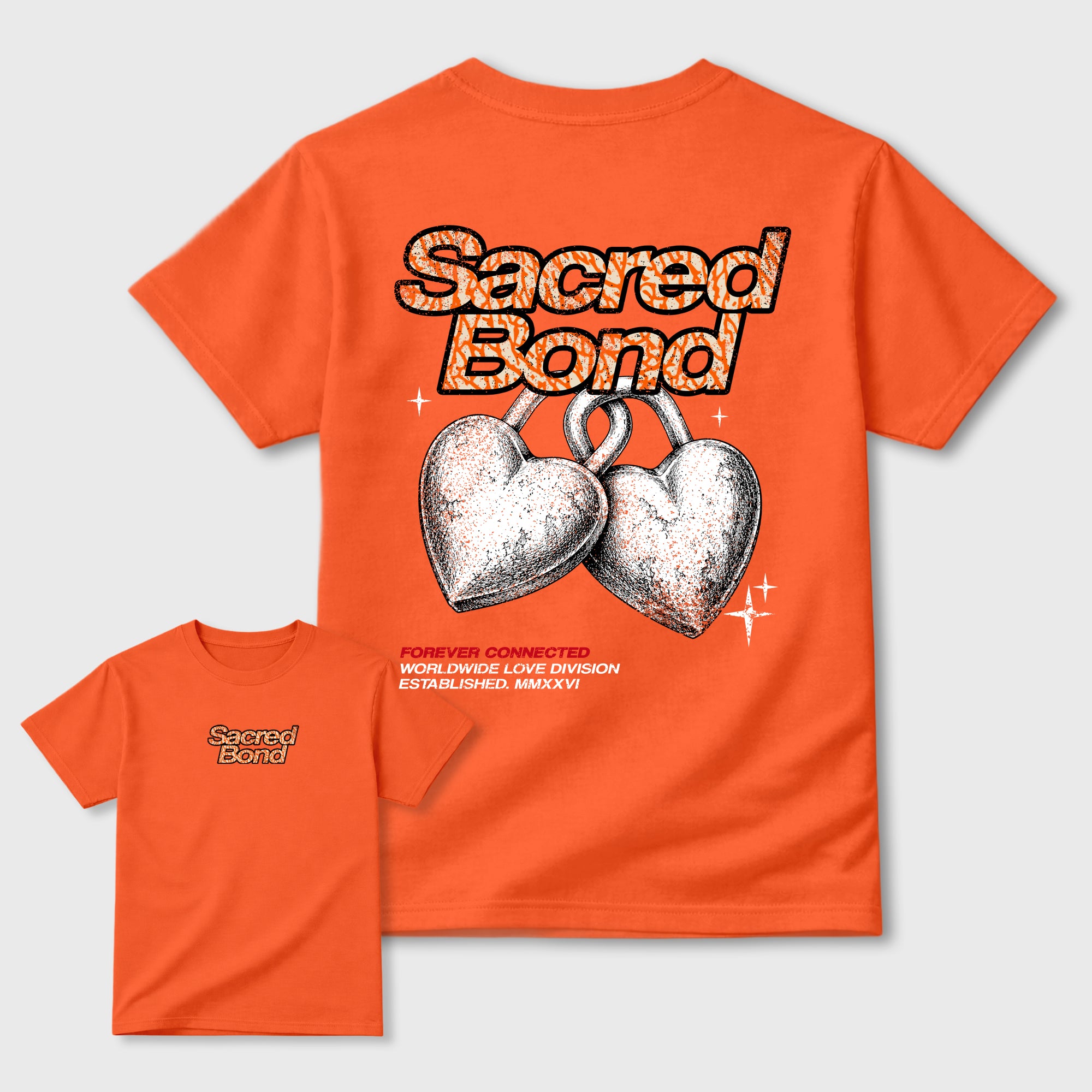 Sacred Bond graphic t-shirt styled to complete your sneaker outfit with the Jordan 3 Women's Orange, shown in Orange.