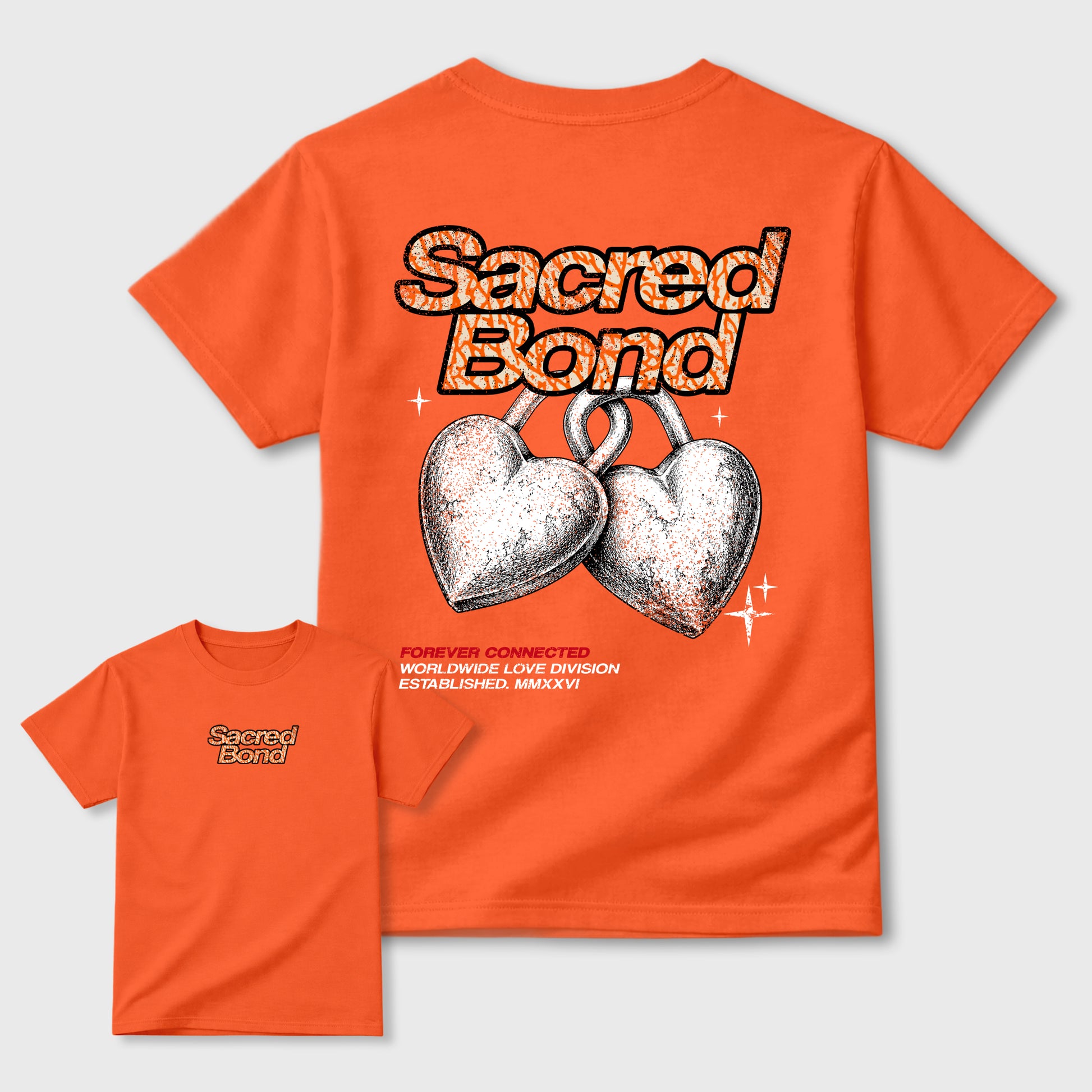 Sacred Bond graphic t-shirt styled to complete your sneaker outfit with the Jordan 3 Women's Orange, shown in Orange.