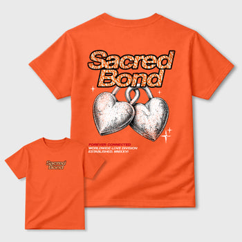 Sacred Bond graphic t-shirt styled to complete your sneaker outfit with the Jordan 3 Women's Orange, shown in Orange.