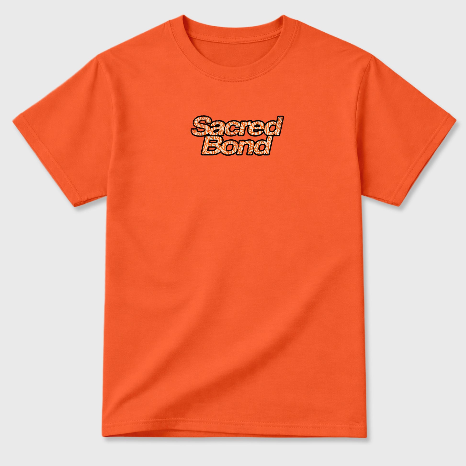 Sacred Bond graphic t-shirt styled to complete your sneaker outfit with the Jordan 3 Women's Orange, shown in Orange.