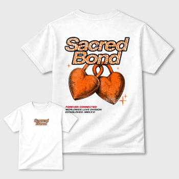 Sacred Bond graphic t-shirt styled to complete your sneaker outfit with the Jordan 3 Women's Orange, shown in White.