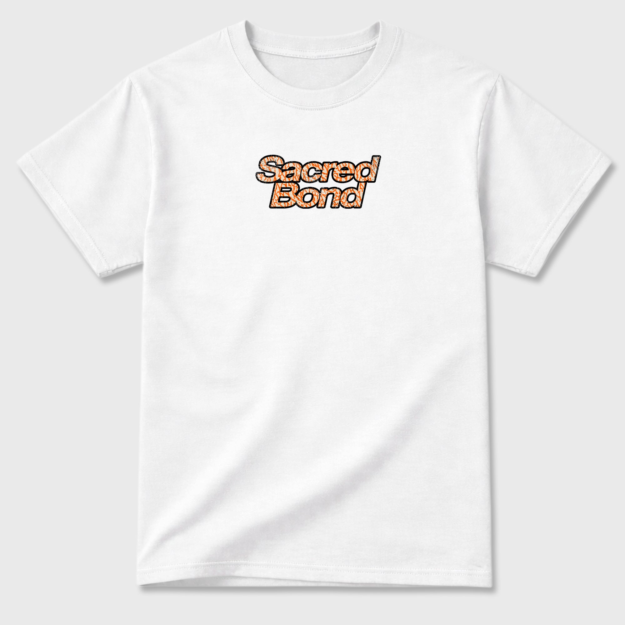 Sacred Bond graphic t-shirt styled to complete your sneaker outfit with the Jordan 3 Women's Orange, shown in White.
