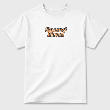 Sacred Bond graphic t-shirt styled to complete your sneaker outfit with the Jordan 3 Women's Orange, shown in White.