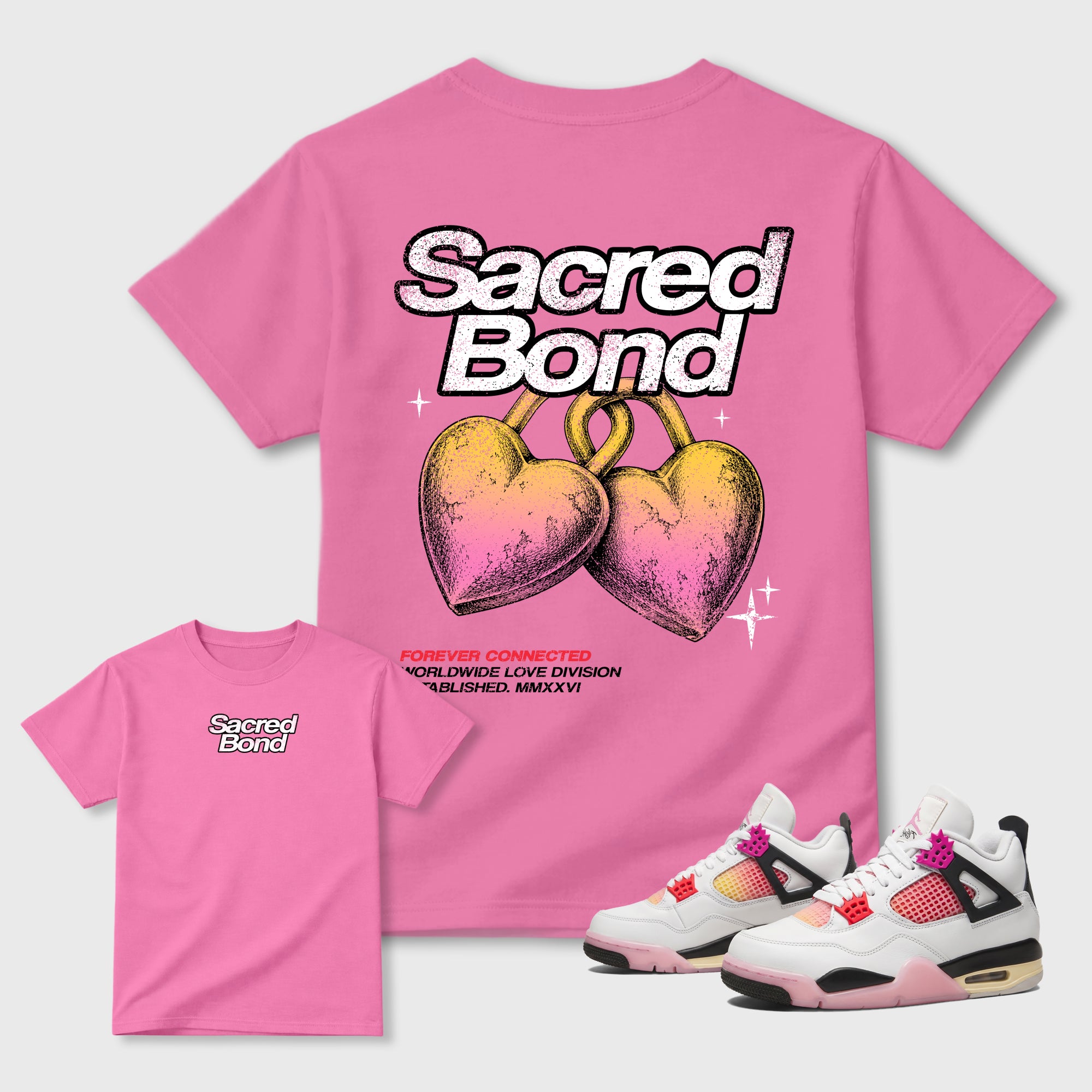 Sacred Bond Graphic T-Shirt featuring original streetwear artwork designed to match the . Bubble Gum Graphic T-Shirt.