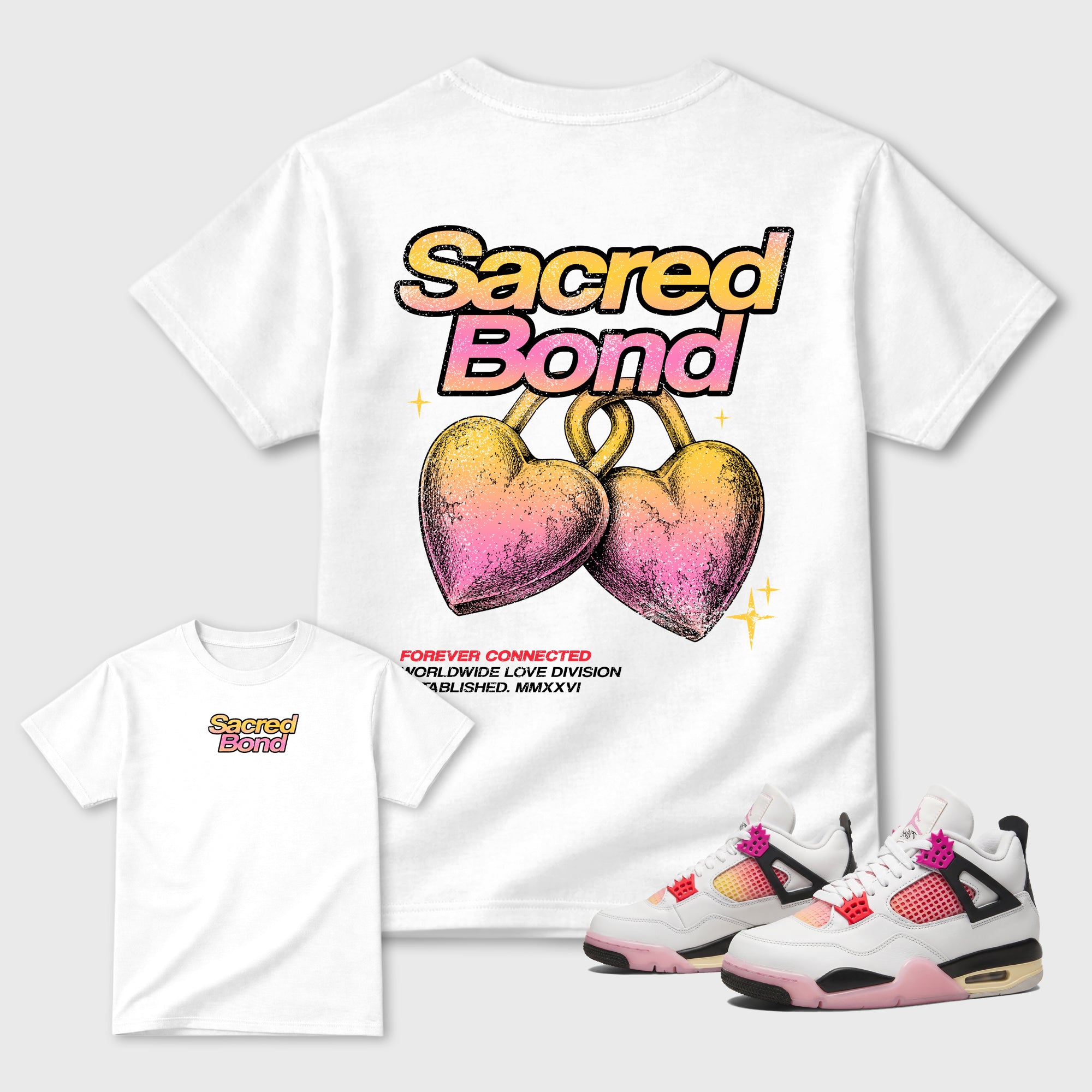 Sacred Bond Graphic T-Shirt featuring original streetwear artwork designed to match the . White Graphic T-Shirt.