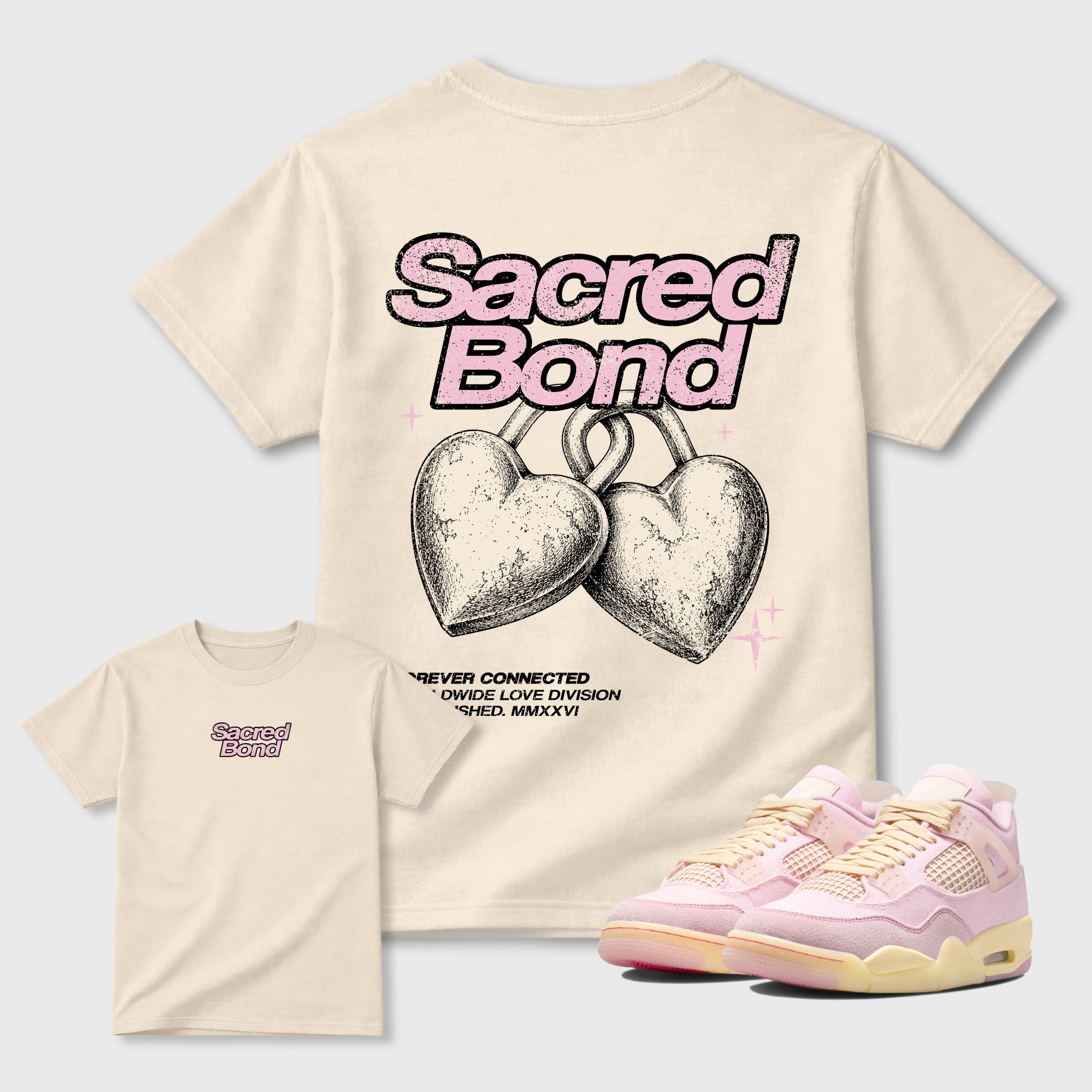 Sacred Bond sneaker match t-shirt styled to complete your sneaker outfitwith the AJ4 Iced Carmine, shown in Natural.