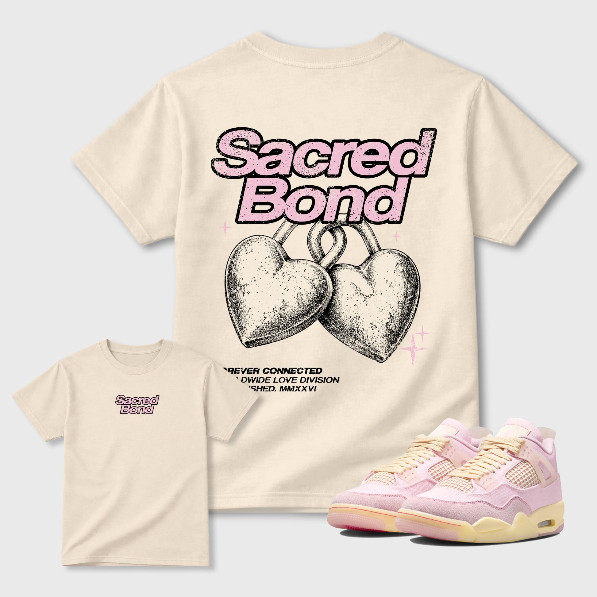 Sacred Bond sneaker match t-shirt styled to complete your sneaker outfitwith the AJ4 Iced Carmine, shown in Natural.