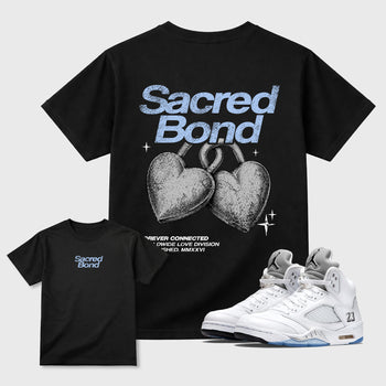 Sacred Bond sneaker match t-shirt styled to complete your sneaker outfitwith the AJ5 White Metallic, shown in Black.