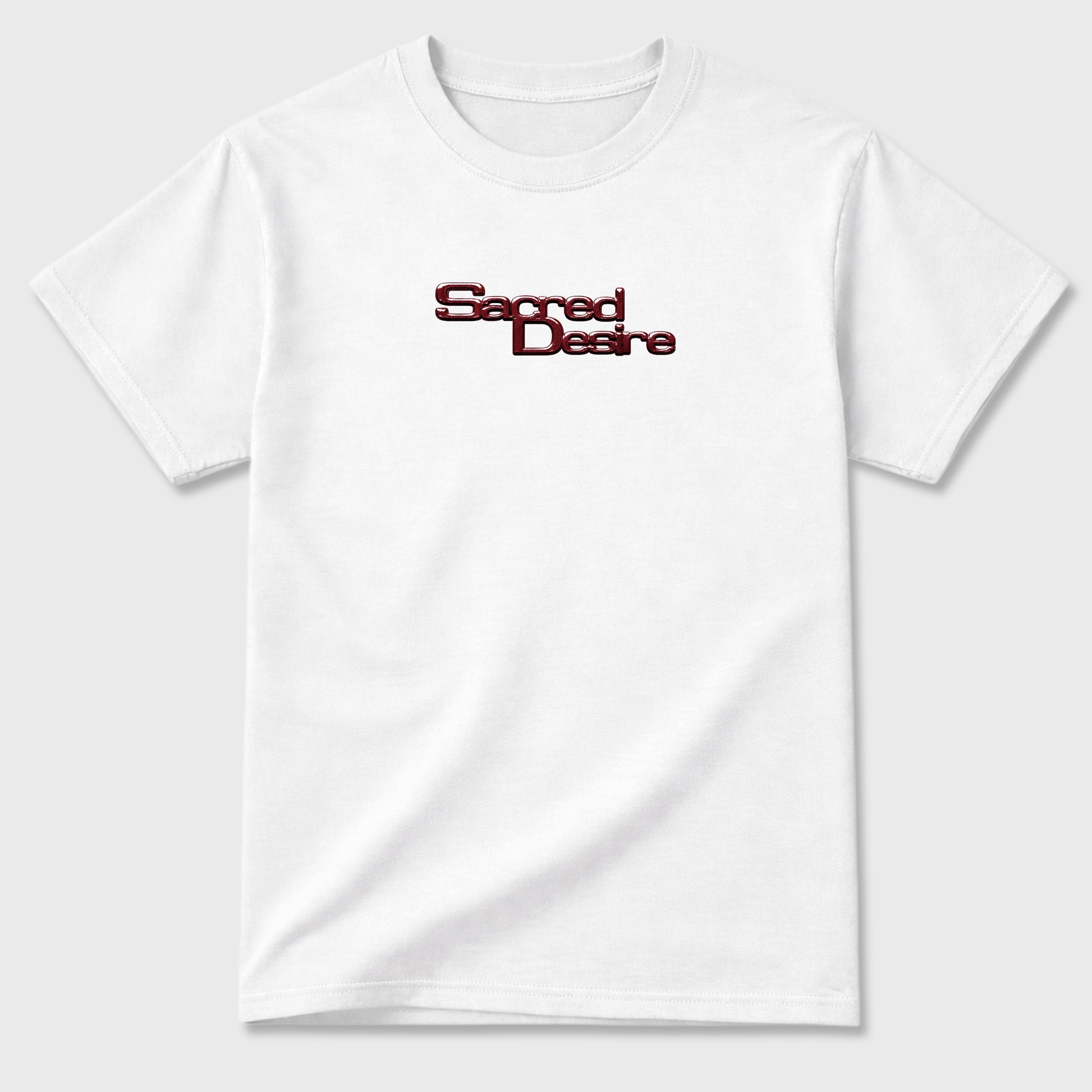 Sacred Desire Graphic T-Shirt front and back tee designed for the 3s Bin 23, featuring coordinated color options for a perfect streetwear match. White shirt.