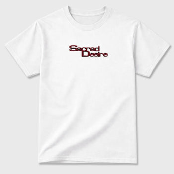 Sacred Desire Graphic T-Shirt front and back tee designed for the 3s Bin 23, featuring coordinated color options for a perfect streetwear match. White shirt.