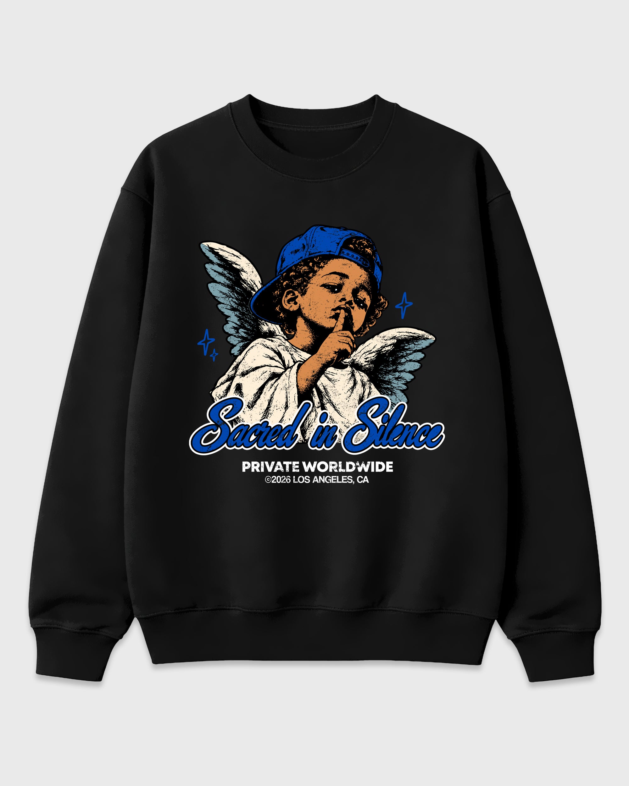 Sacred In Silence Graphic T-Shirt featuring original streetwear artwork designed to match the Air Jordan 1 High OG 'Royal'. Black 2 Graphic Tee.