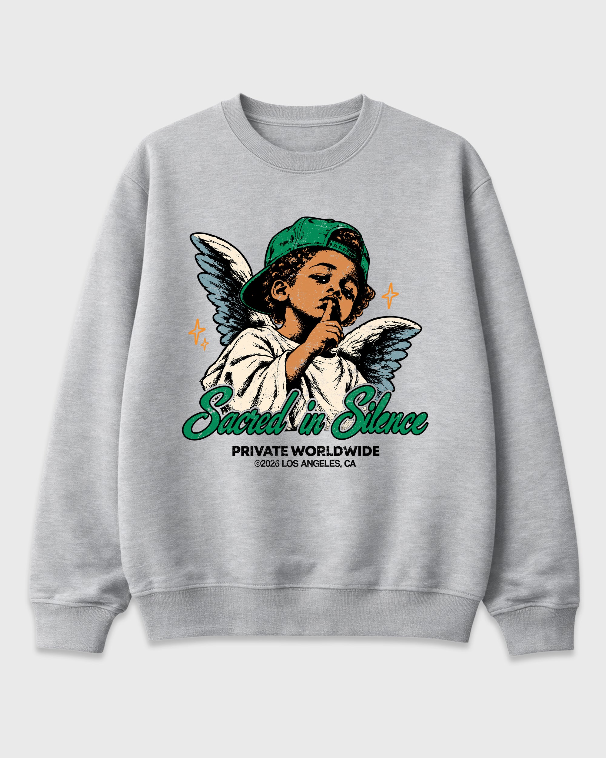 Sacred In Silence Graphic T-Shirt featuring original streetwear artwork designed to match the Air Jordan 11 Green Screen. Heather Grey 2 Graphic Tee.